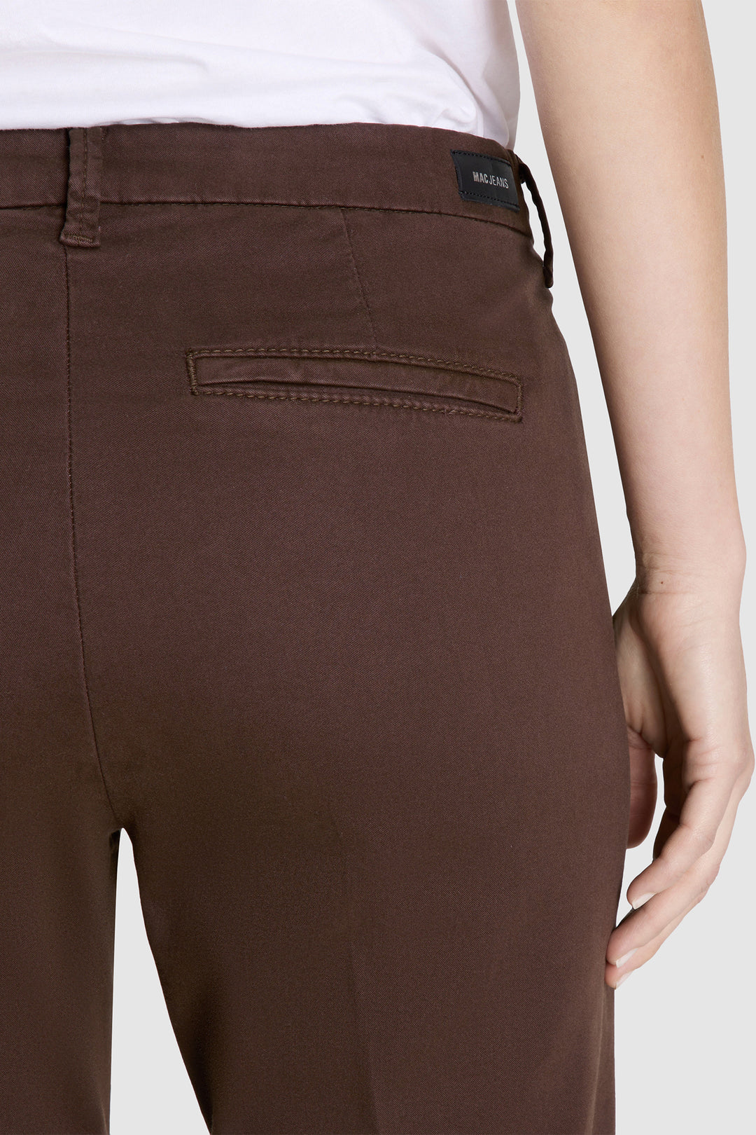 Mac Chino Brown Turn Up Trousers 3075-00-0431L 293R, back pocket detail worn
