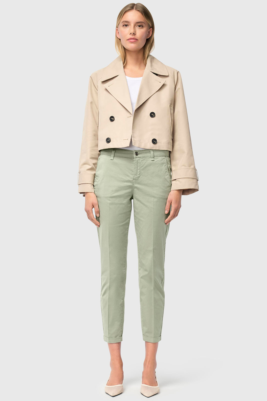 Mac Chino Turn Up Trousers Stretch Gabardine Dried Rosemary 3075-00-0434L 343R - Shirley Allum Boutique