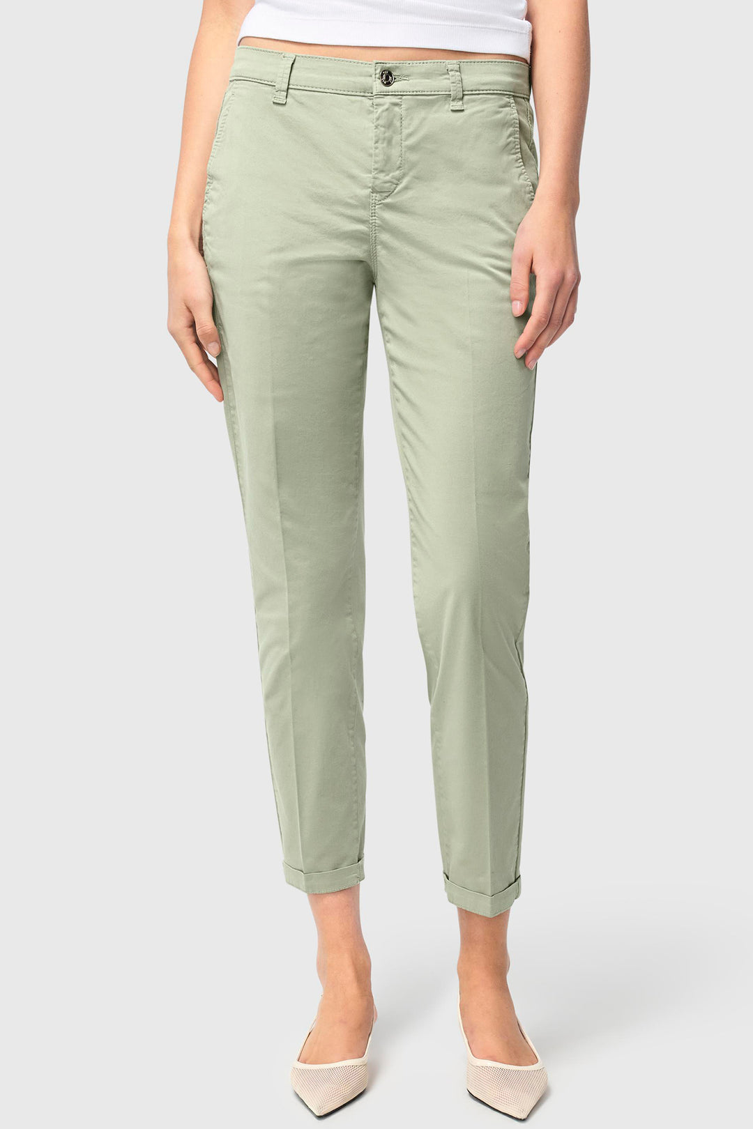 Mac Chino Turn Up Trousers Stretch Gabardine Dried Rosemary 3075-00-0434L 343R - Shirley Allum Boutique