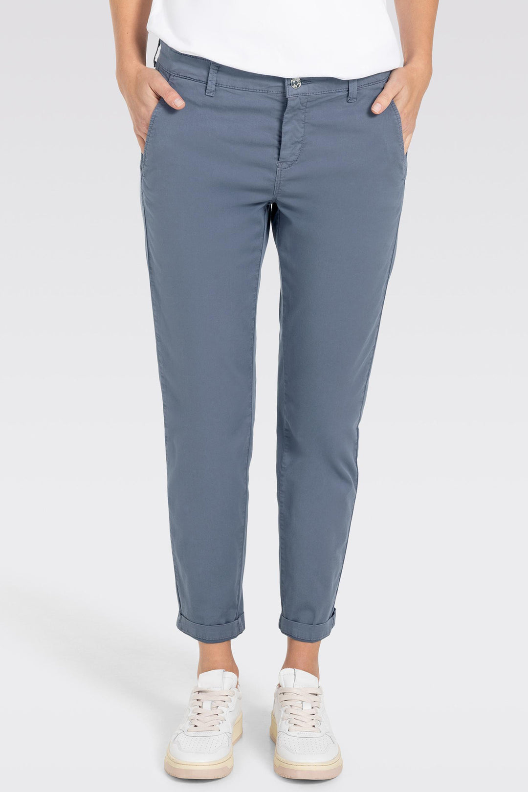 Mac Chino Turn Up Trousers Stretch Gabardine Grisaille 3075-00-0434L 176R - Shirley Allum Boutique
