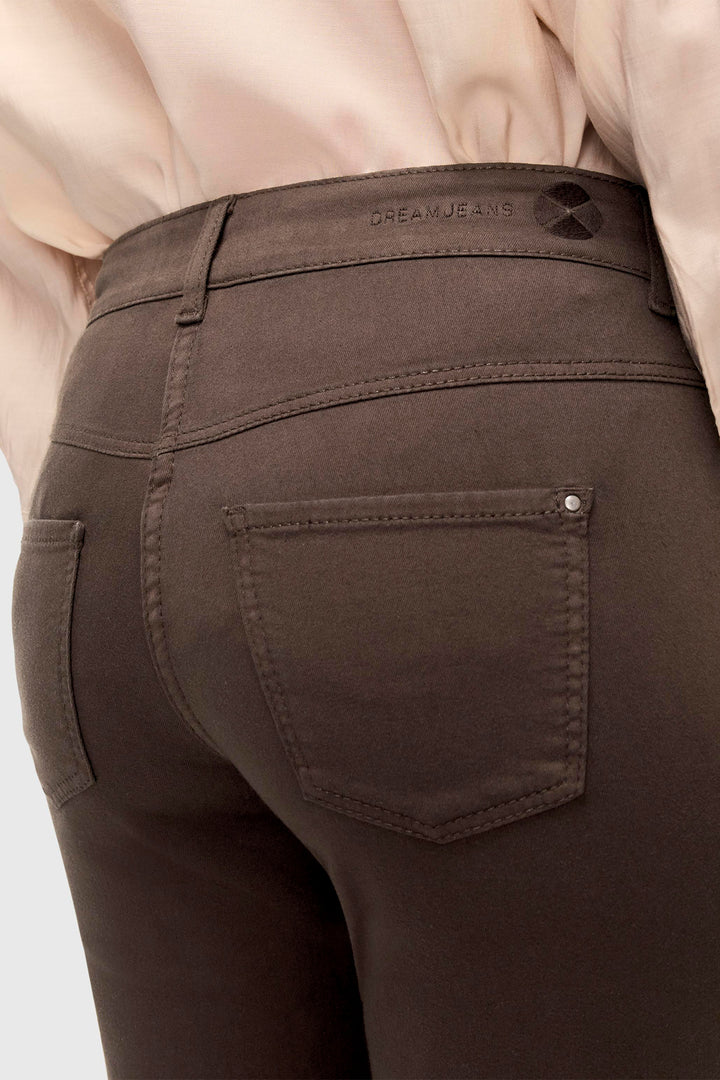 Brown pants with a visible brand logo on a white background