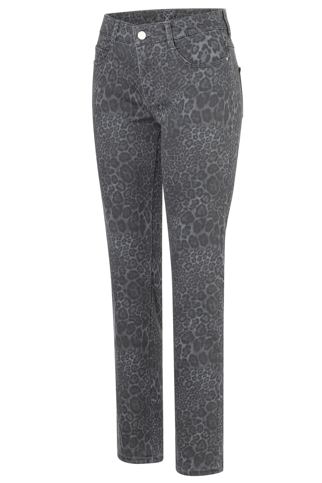 Gray leopard print pants on a white background