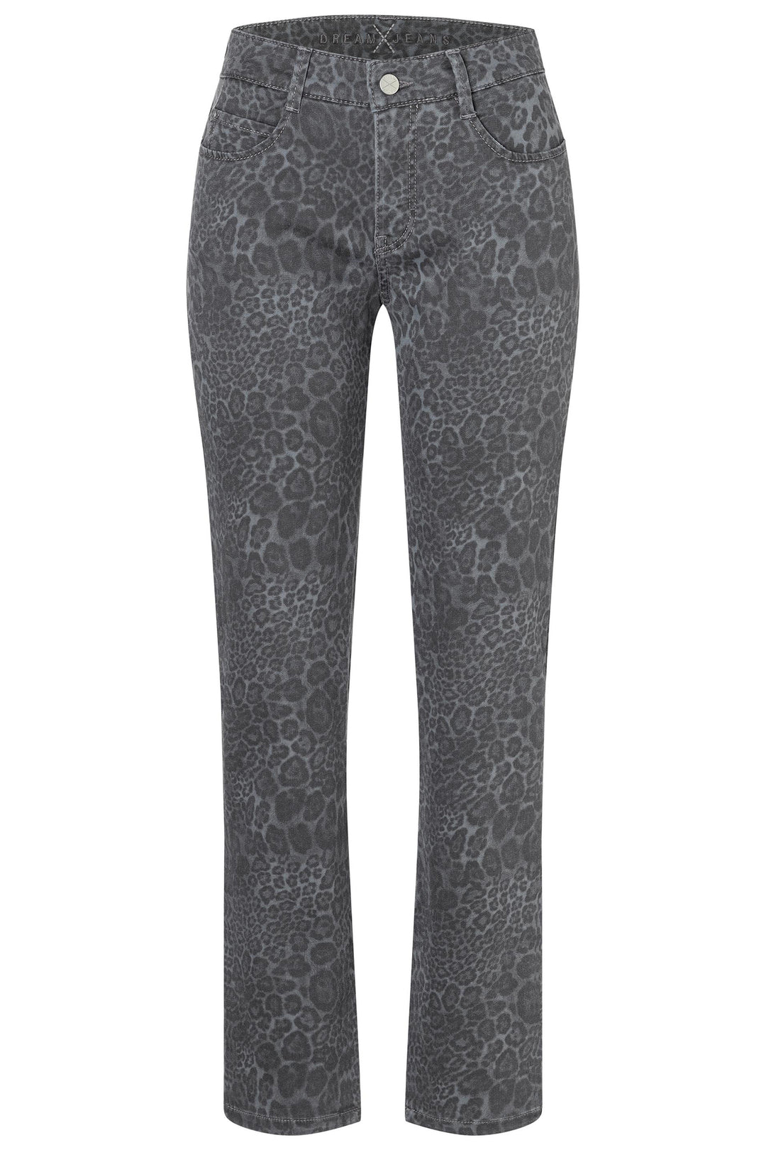 Patterned gray jeans on a white background