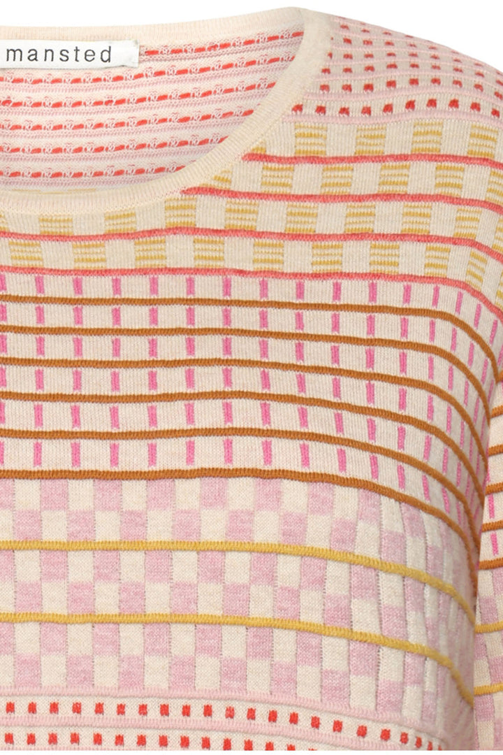 Mansted Hibiscus Oat Beige Check Stripe Pattern Jumper - Shirley Allum Boutique