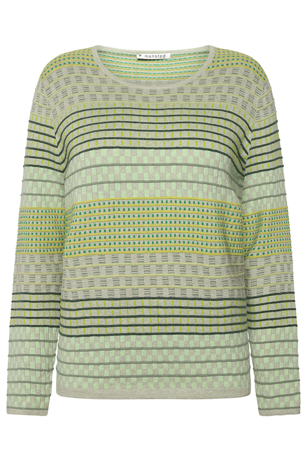 Mansted Hibiscus Sage Green Check Stripe Pattern Jumper - Shirley Allum Boutique