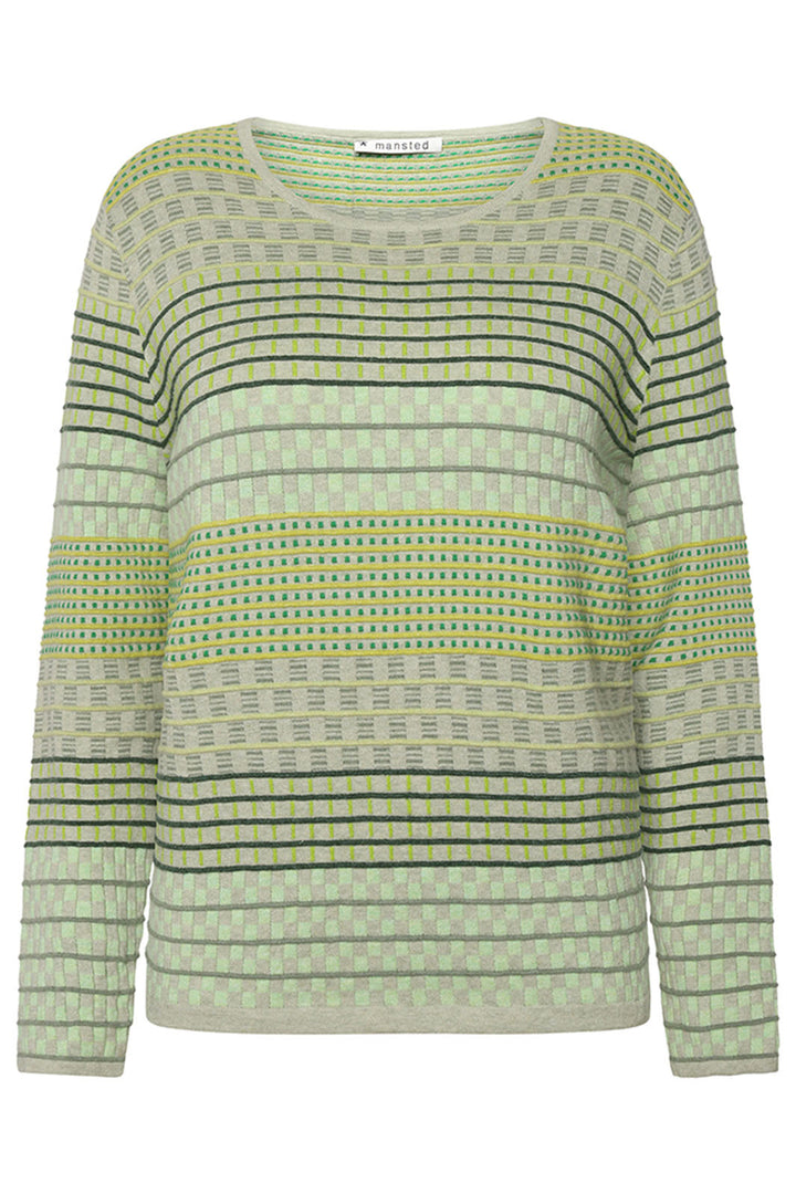 Mansted Hibiscus Sage Green Check Stripe Pattern Jumper - Shirley Allum Boutique