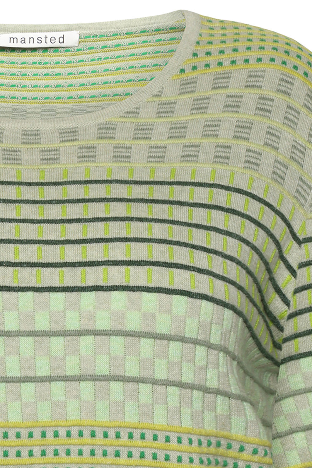 Mansted Hibiscus Sage Green Check Stripe Pattern Jumper - Shirley Allum Boutique