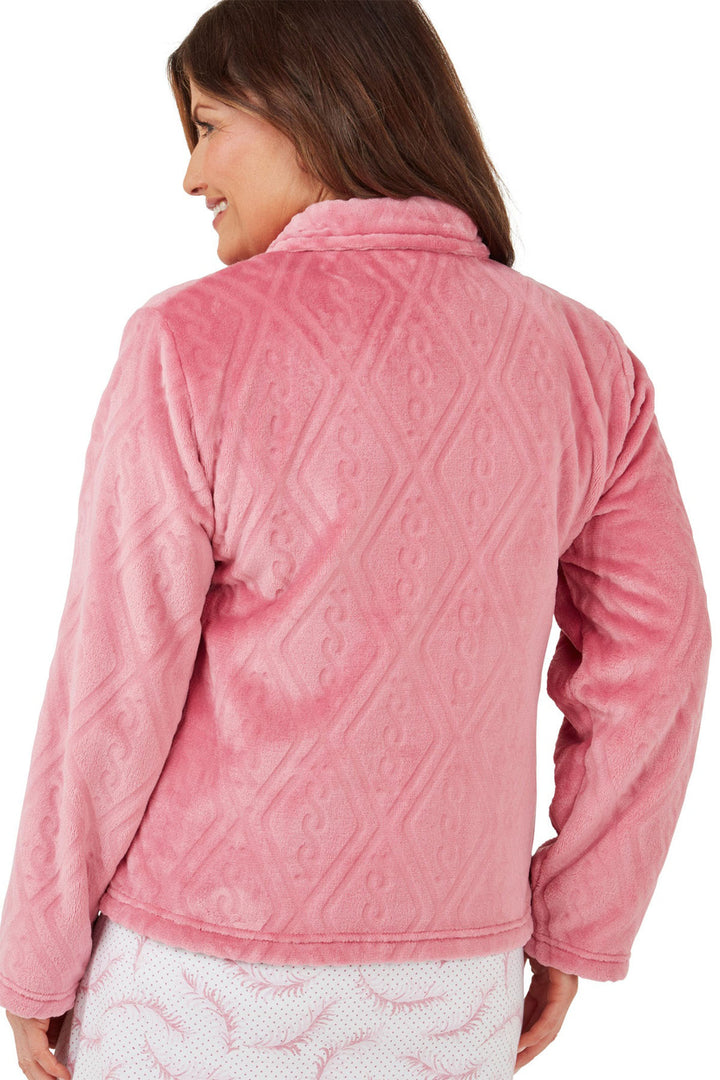 Marlon  Diamond Embossed Fleece Bed Jacket Pink MA42473 - Shirley Allum Boutique