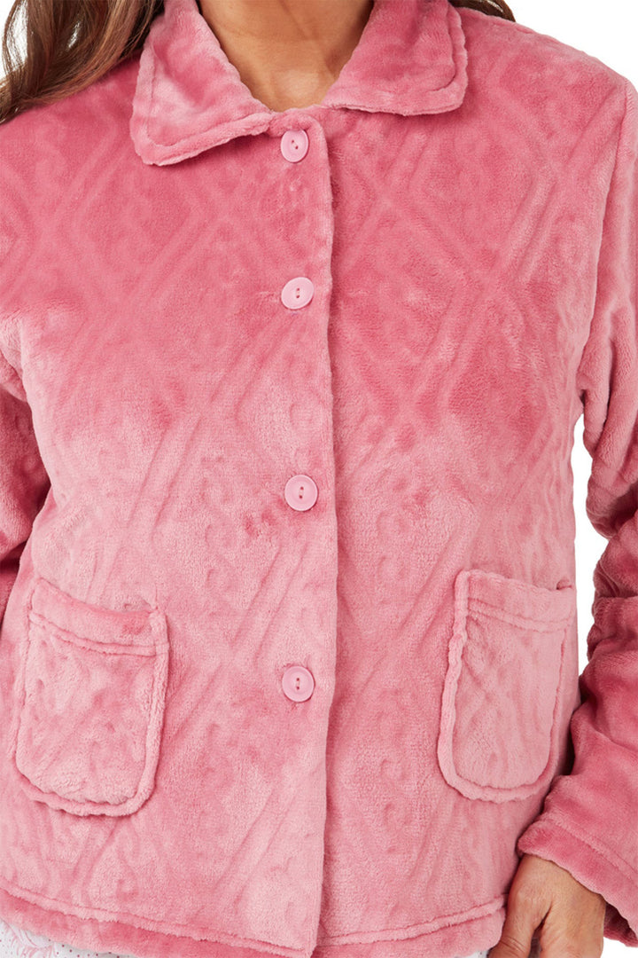 Marlon  Diamond Embossed Fleece Bed Jacket Pink MA42473 - Shirley Allum Boutique