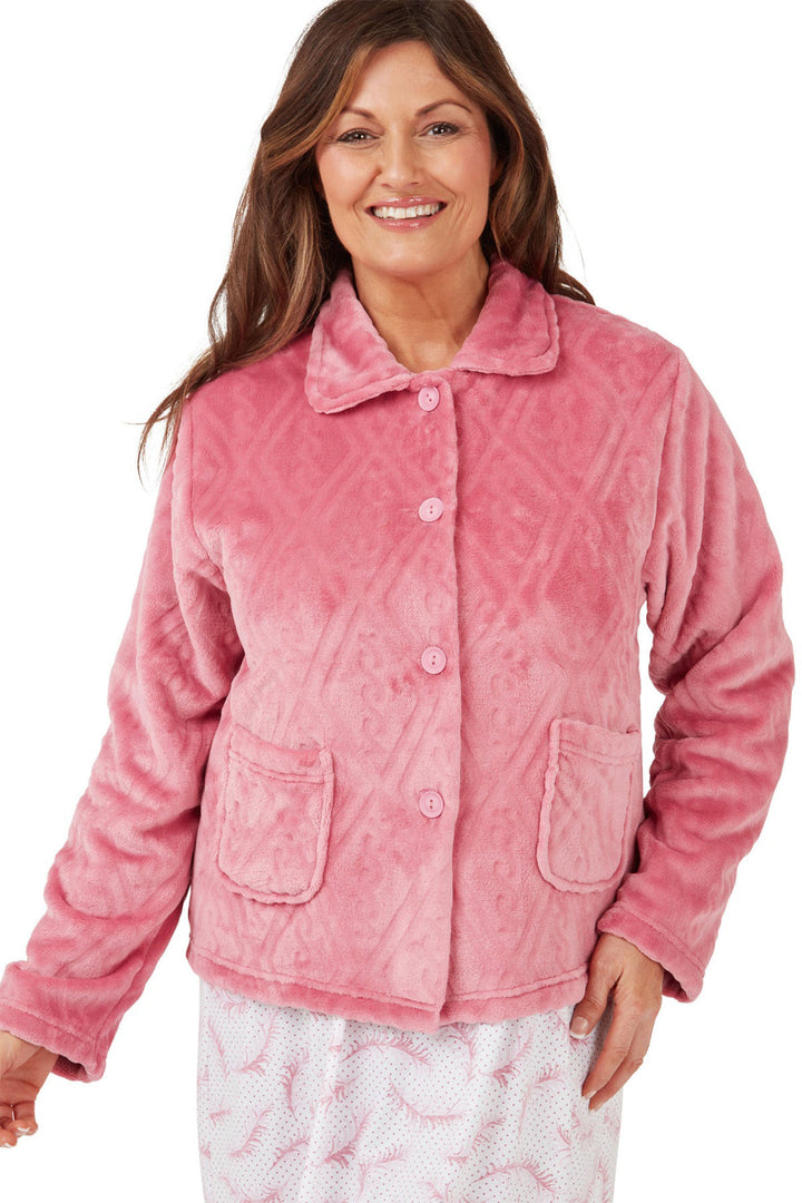 Marlon  Diamond Embossed Fleece Bed Jacket Pink MA42473 - Shirley Allum Boutique