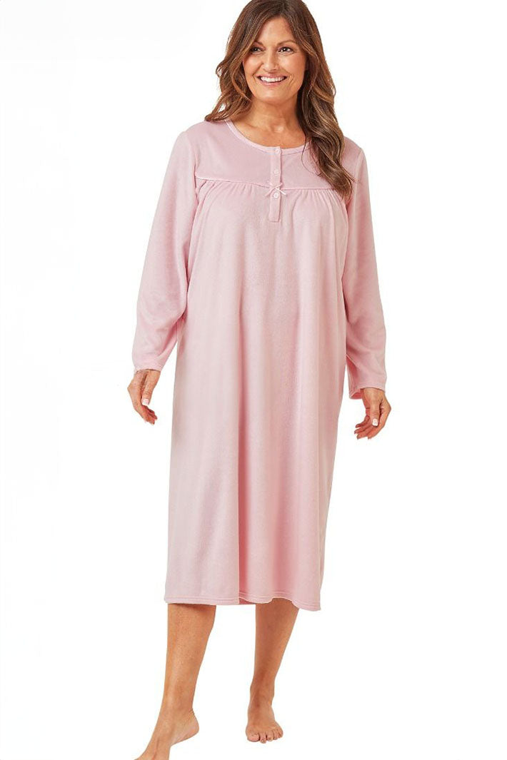 Marlon  Nightdress Plain Fleece Pink MA42448 - Shirley Allum Boutique
