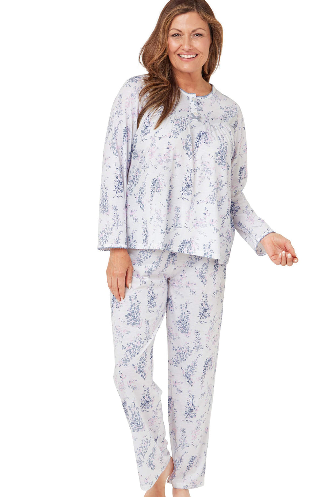 Marlon MA38302 Blue Wisteria Print Jersey Long Sleeve Pyjamas - Shirley Allum Boutique