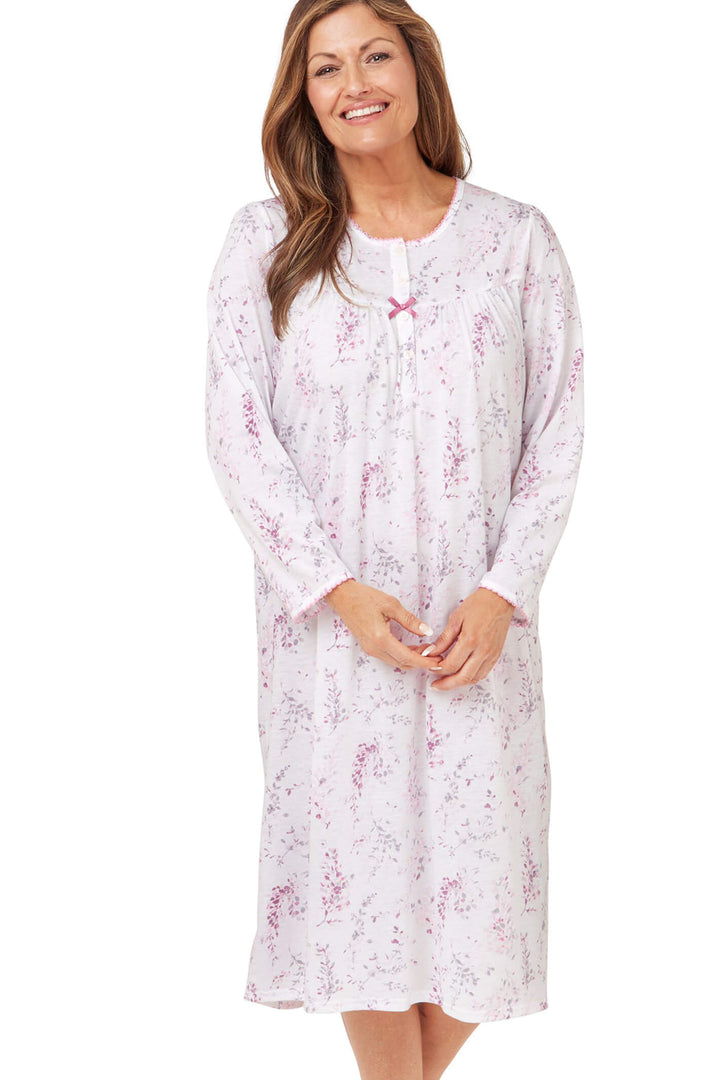 Marlon MA38310 Pink Wisteria Print Long Sleeve Nightdress - Shirley Allum Boutique