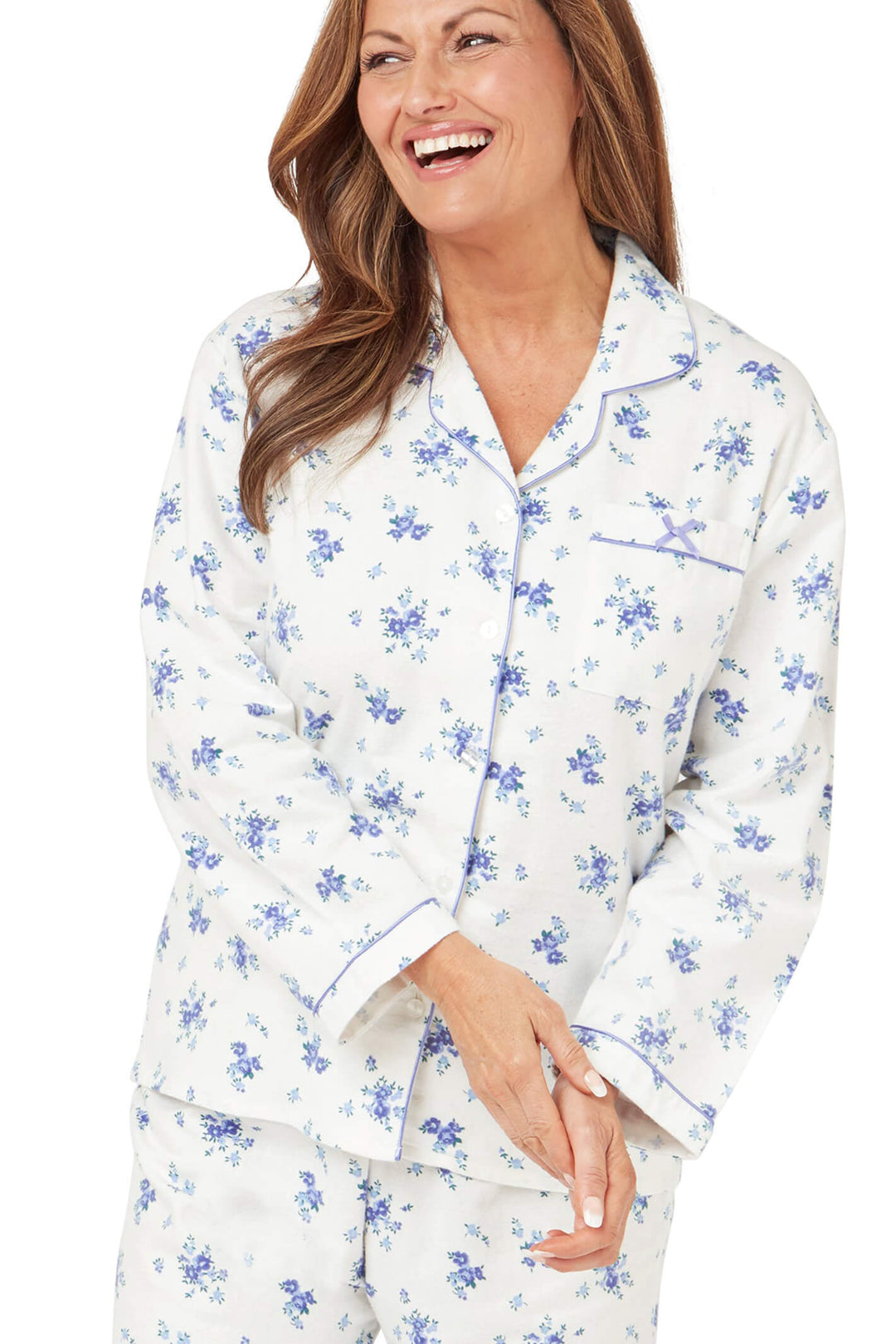 Marlon MA38315 Blue Floral Bouquet Brushed Cotton Winceyette Pyjama - Shirley Allum Boutique