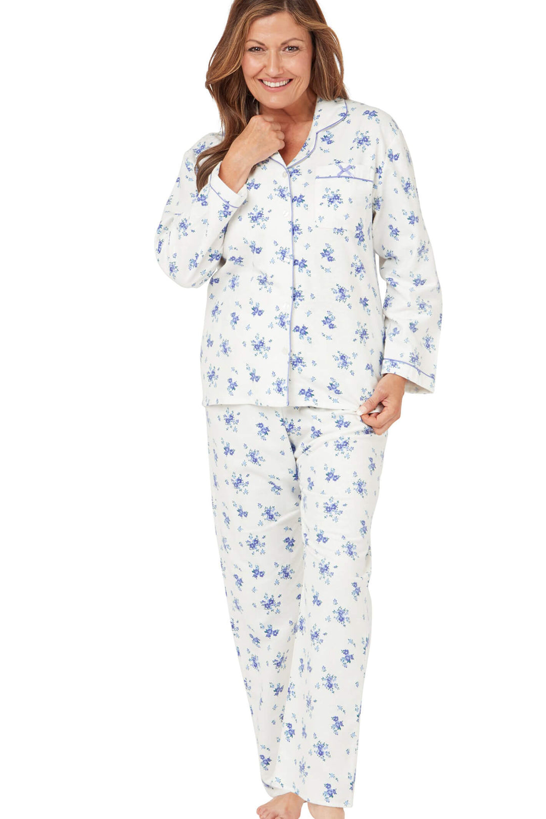 Marlon MA38315 Blue Floral Bouquet Brushed Cotton Winceyette Pyjama - Shirley Allum Boutique