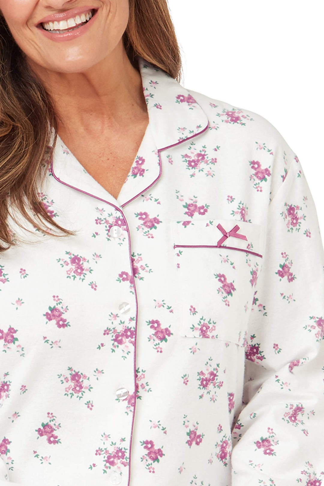 Marlon MA38315 Pink Floral Bouquet Brushed Cotton Winceyette Pyjama - Shirley Allum Boutique