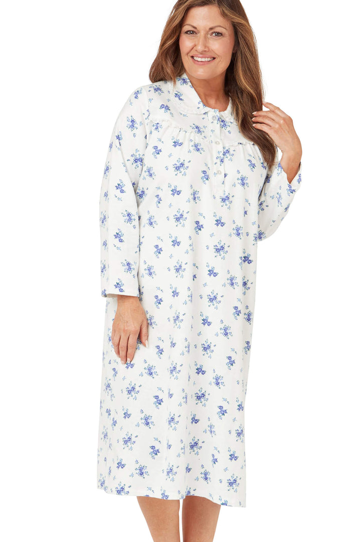 Marlon MA38316 Blue Floral Bouquet Winceyette Long Sleeve Nightdress - Shirley Allum Boutique