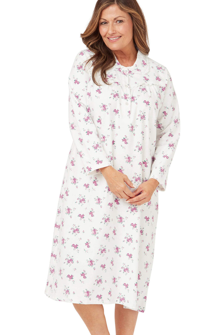 Marlon MA38316 Pink Floral Bouquet Winceyette Long Sleeve Nightdress - Shirley Allum Boutique