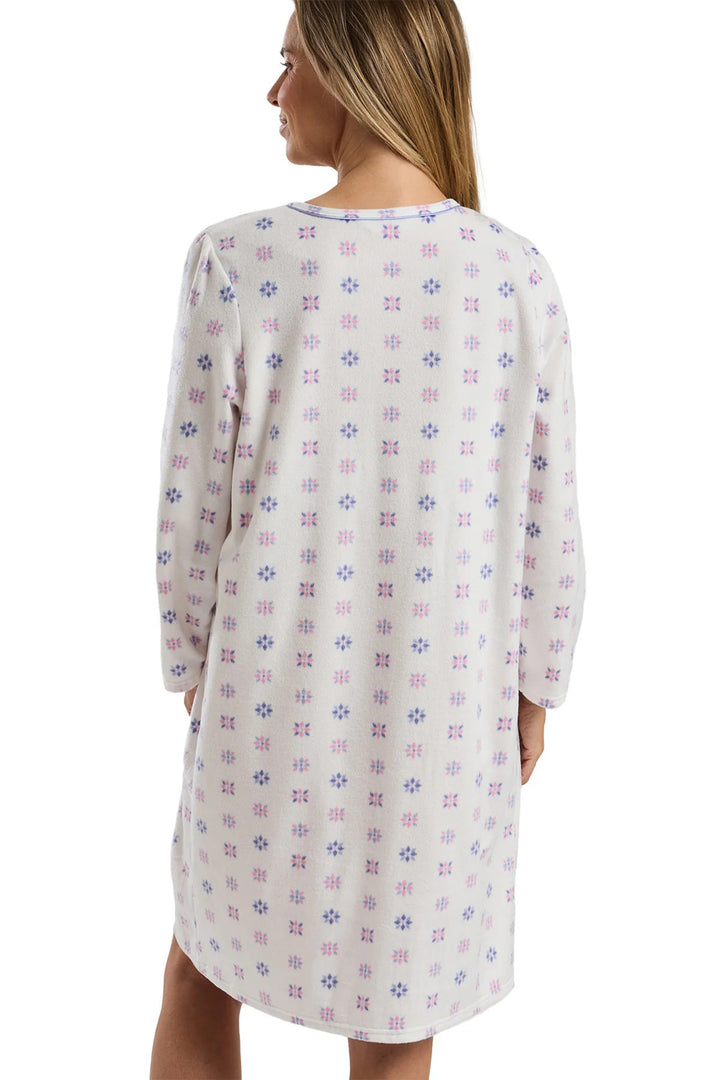 Marlon MA45728 Blue Geo Floral 40" Length Fleece Nightdress