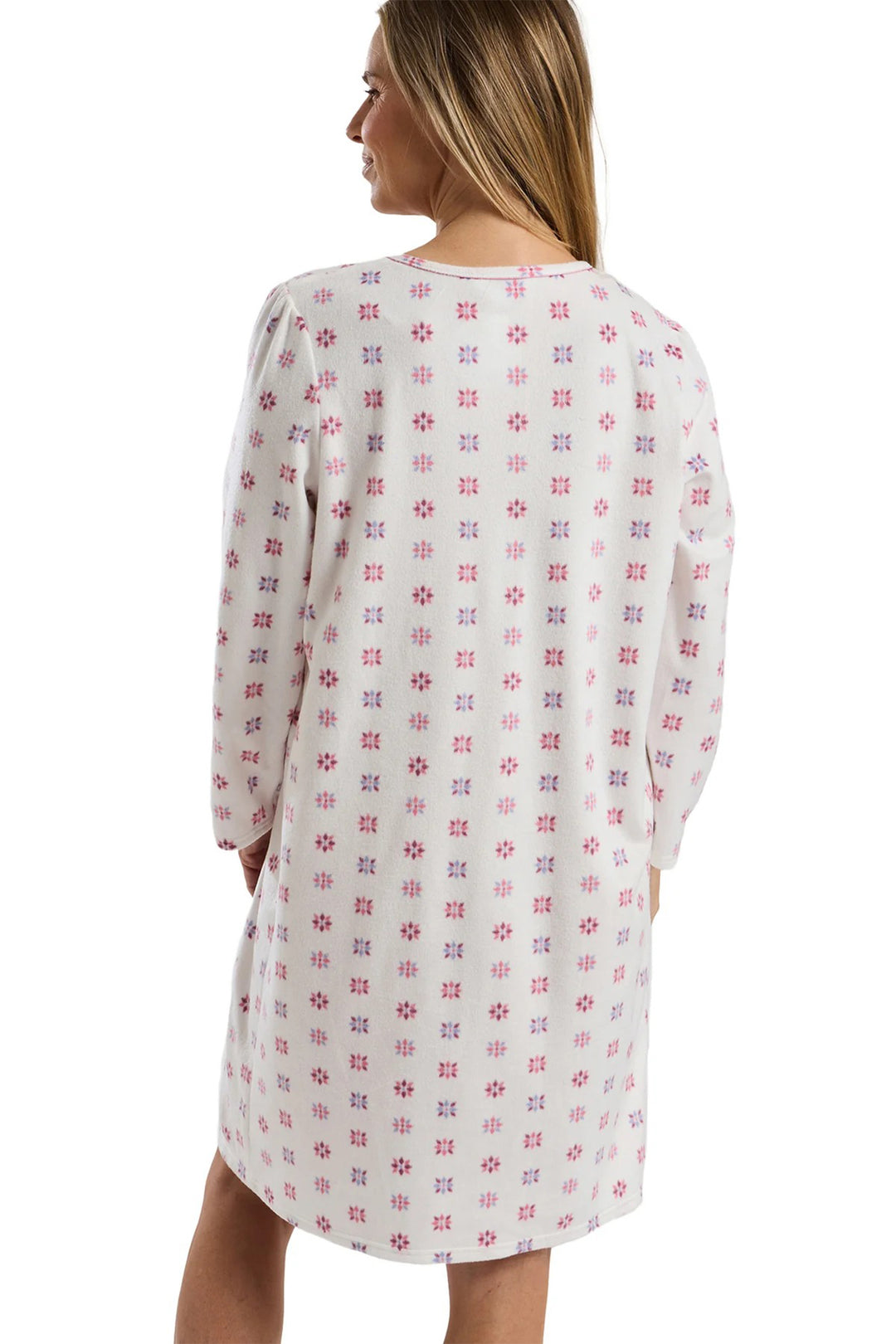 Marlon MA45728 Pink Geo Floral 40" Length Fleece Nightdress