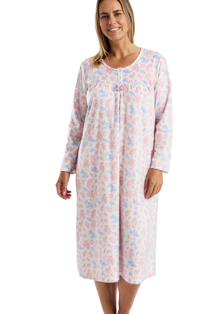 Marlon MA45738 Pink Winter Leaf 40" Fleece Nightdress
