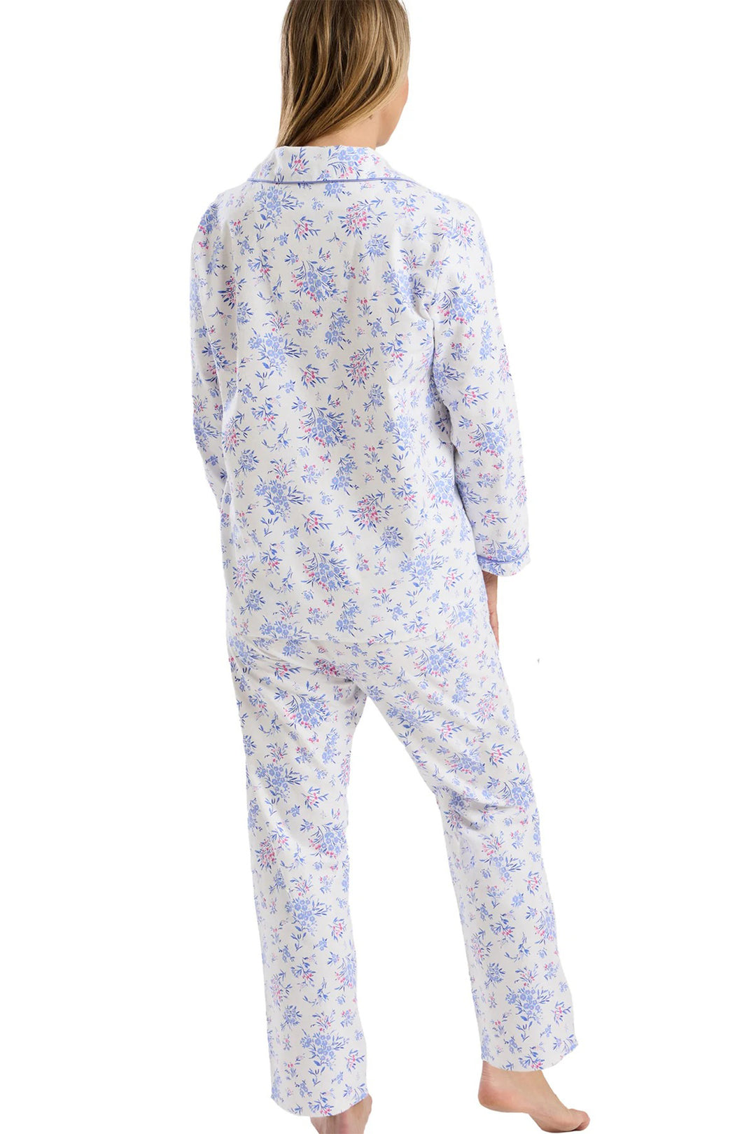 Marlon MA45751 Blue Floral Bouquet Print Cosy Wincyette Revere Collar Pyjama