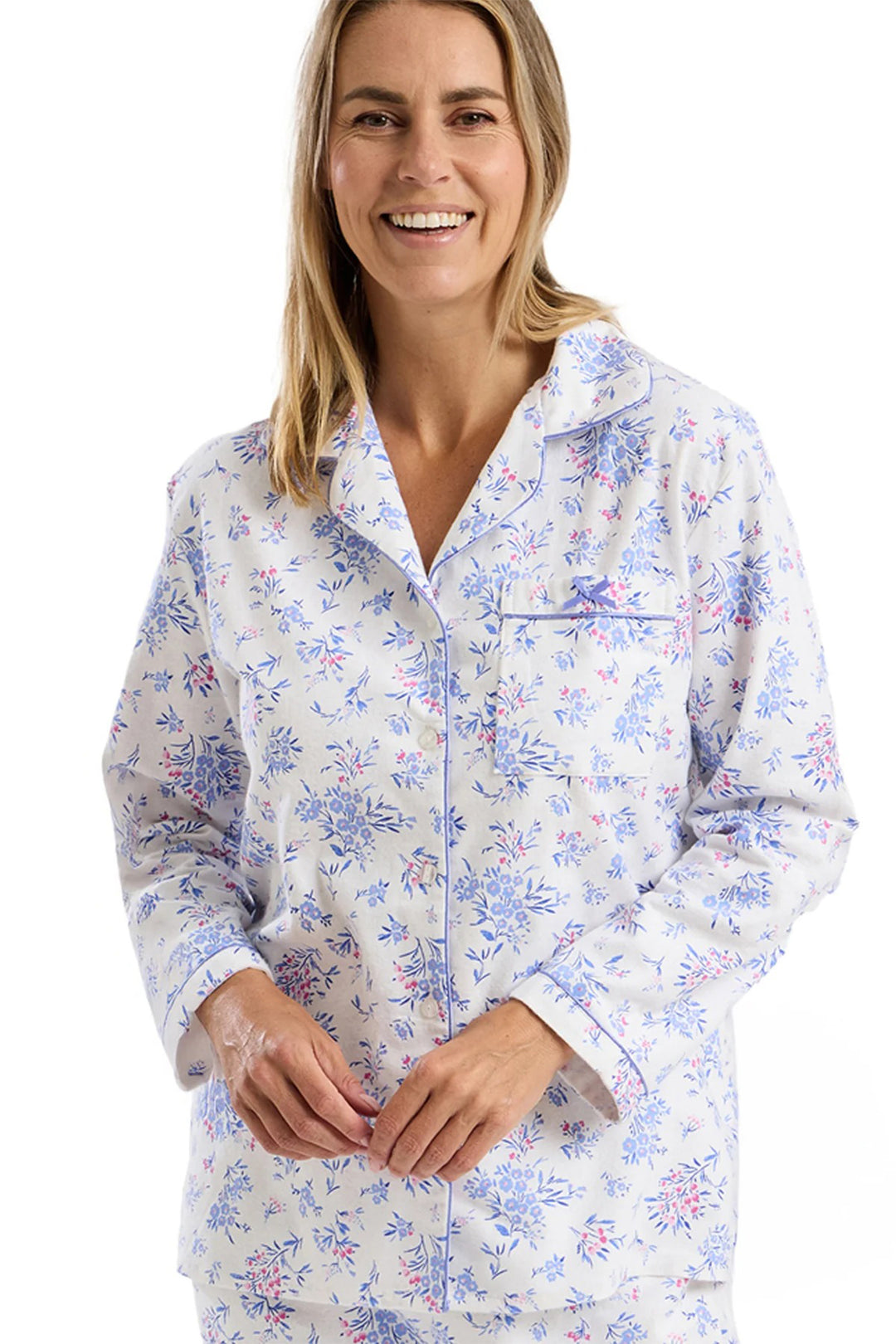 Marlon MA45751 Blue Floral Bouquet Print Cosy Wincyette Revere Collar Pyjama