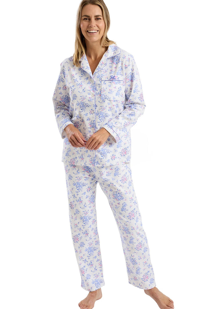 Marlon MA45751 Blue Floral Bouquet Print Cosy Wincyette Revere Collar Pyjama
