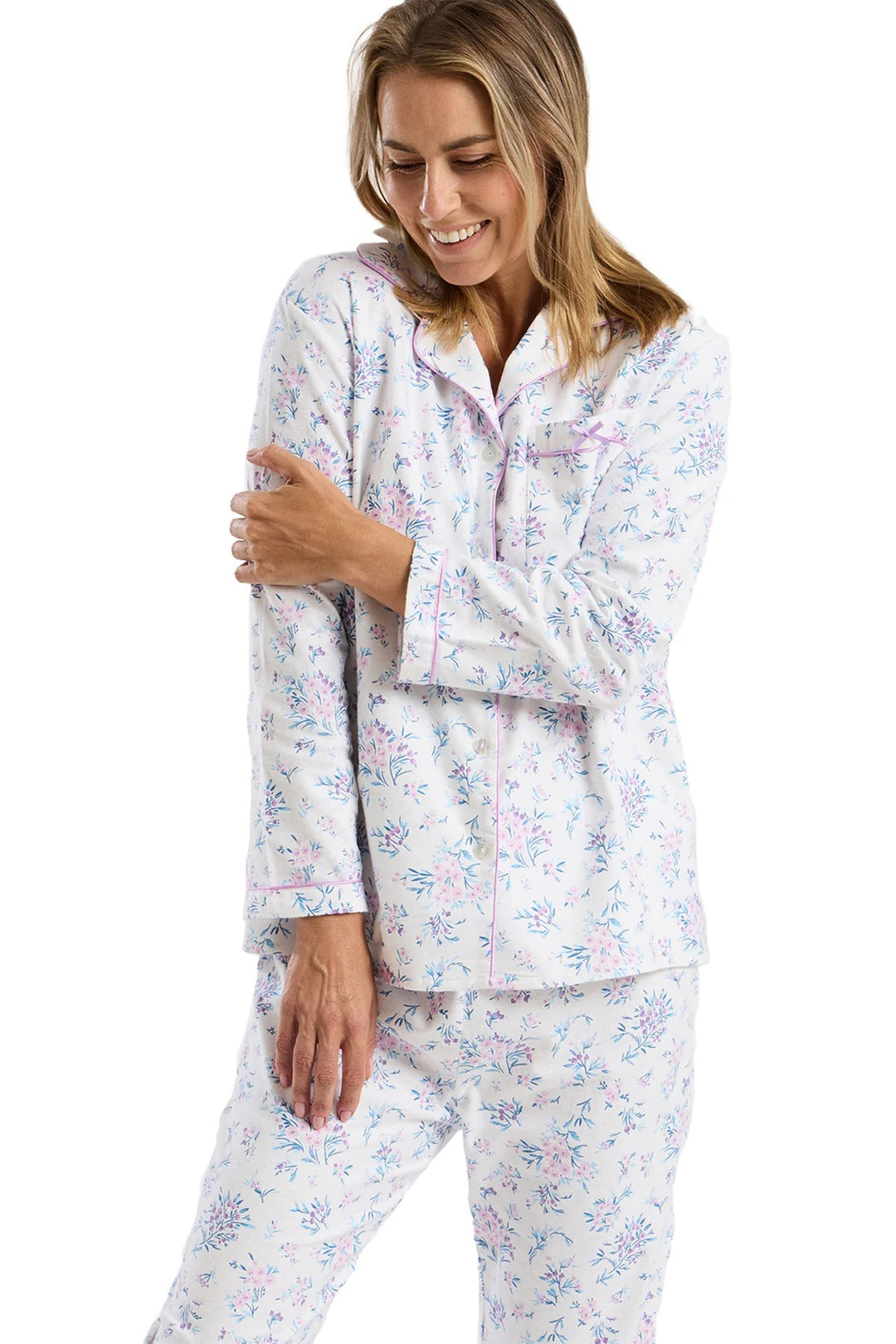 Marlon MA45751 Lavender Floral Bouquet Print Cosy Wincyette Revere Collar Pyjama