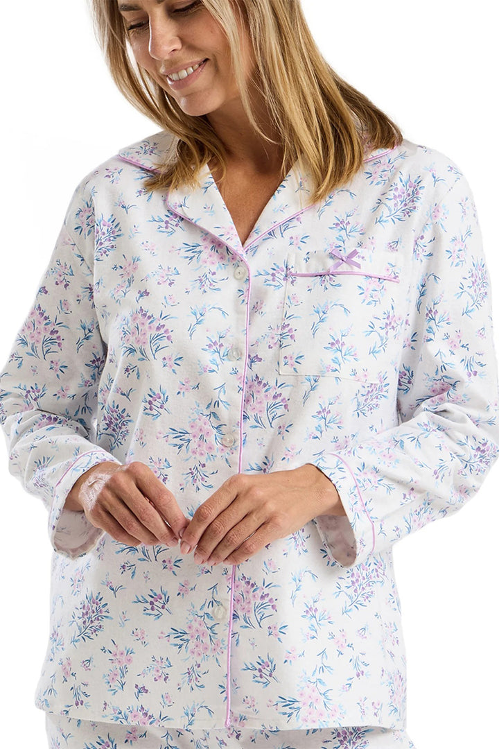Marlon MA45751 Lavender Floral Bouquet Print Cosy Wincyette Revere Collar Pyjama
