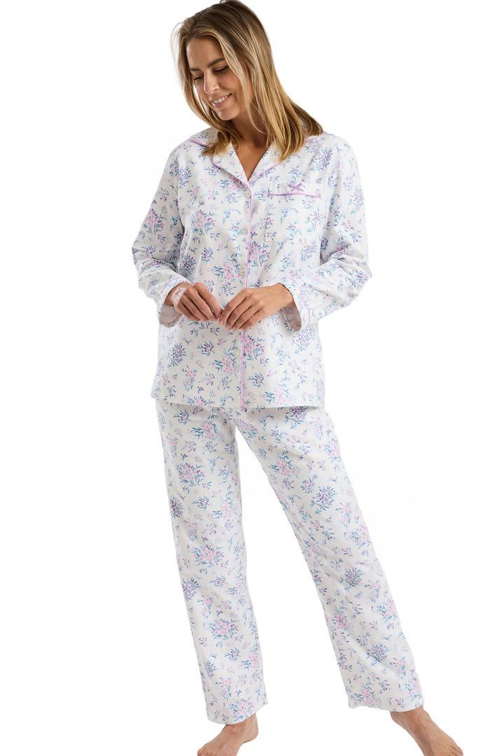Marlon MA45751 Lavender Floral Bouquet Print Cosy Wincyette Revere Collar Pyjama