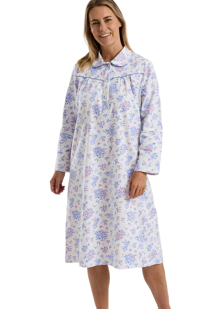 Marlon MA45752 Blue Floral Bouquet Print Soft Brushed Cotton Nightdress