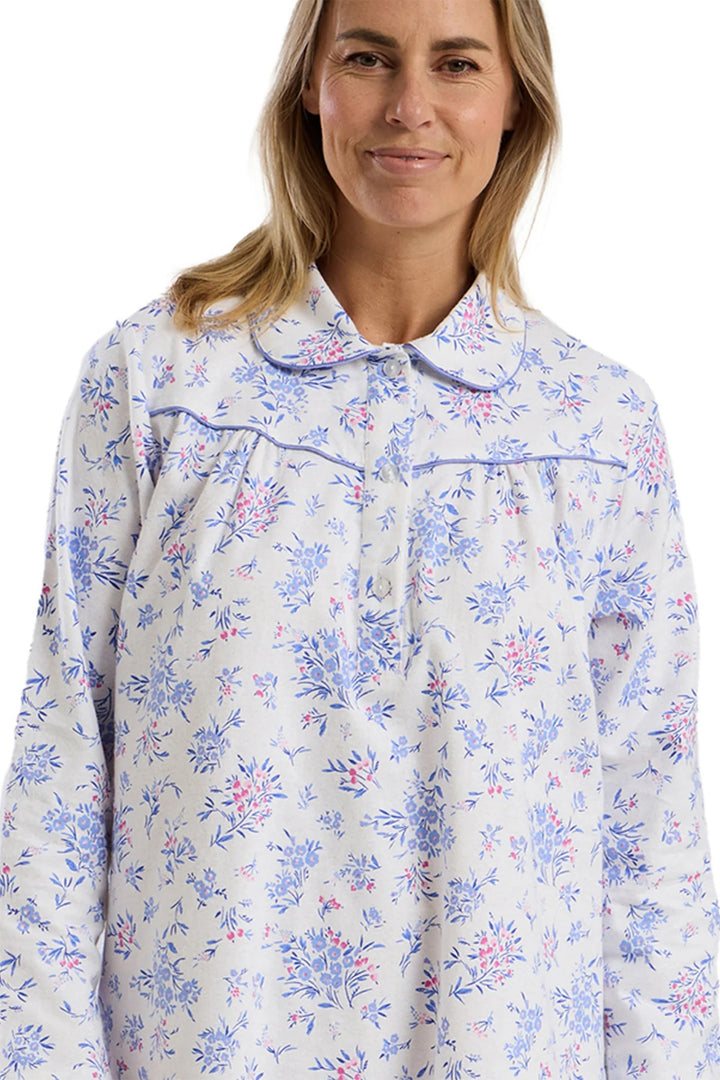 Marlon MA45752 Blue Floral Bouquet Print Soft Brushed Cotton Nightdress