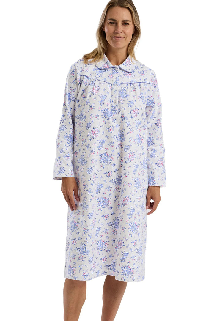 Marlon MA45752 Blue Floral Bouquet Print Soft Brushed Cotton Nightdress