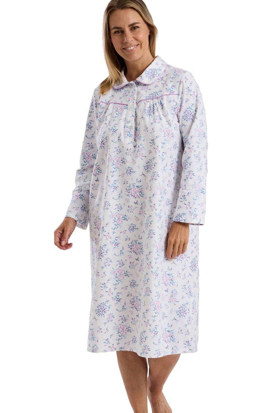 Marlon MA45752 Lavender Floral Bouquet Print Soft Brushed Cotton Nightdress
