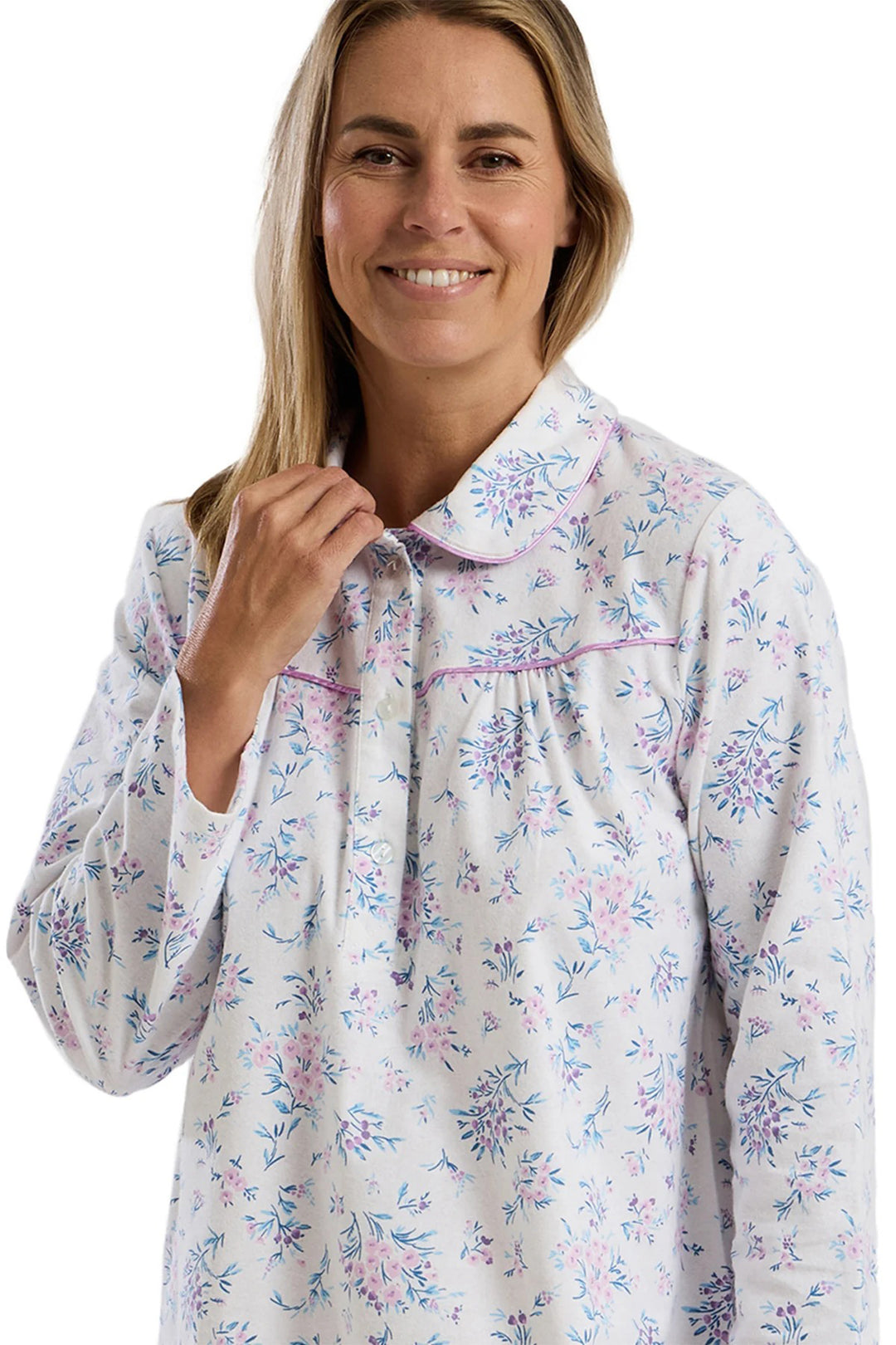 Marlon MA45752 Lavender Floral Bouquet Print Soft Brushed Cotton Nightdress