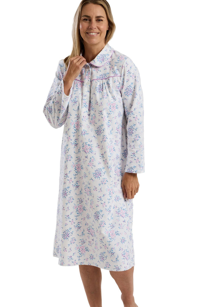 Marlon MA45752 Lavender Floral Bouquet Print Soft Brushed Cotton Nightdress