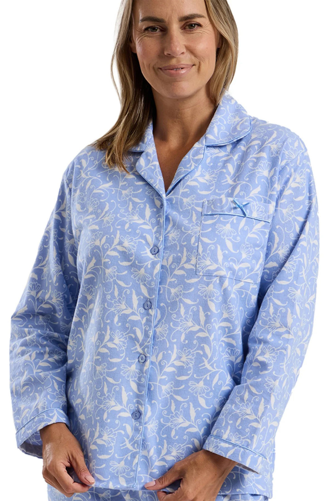 Marlon MA45753 Blue Pretty Vine Print Cosy Wincyette Revere Collar Pyjama