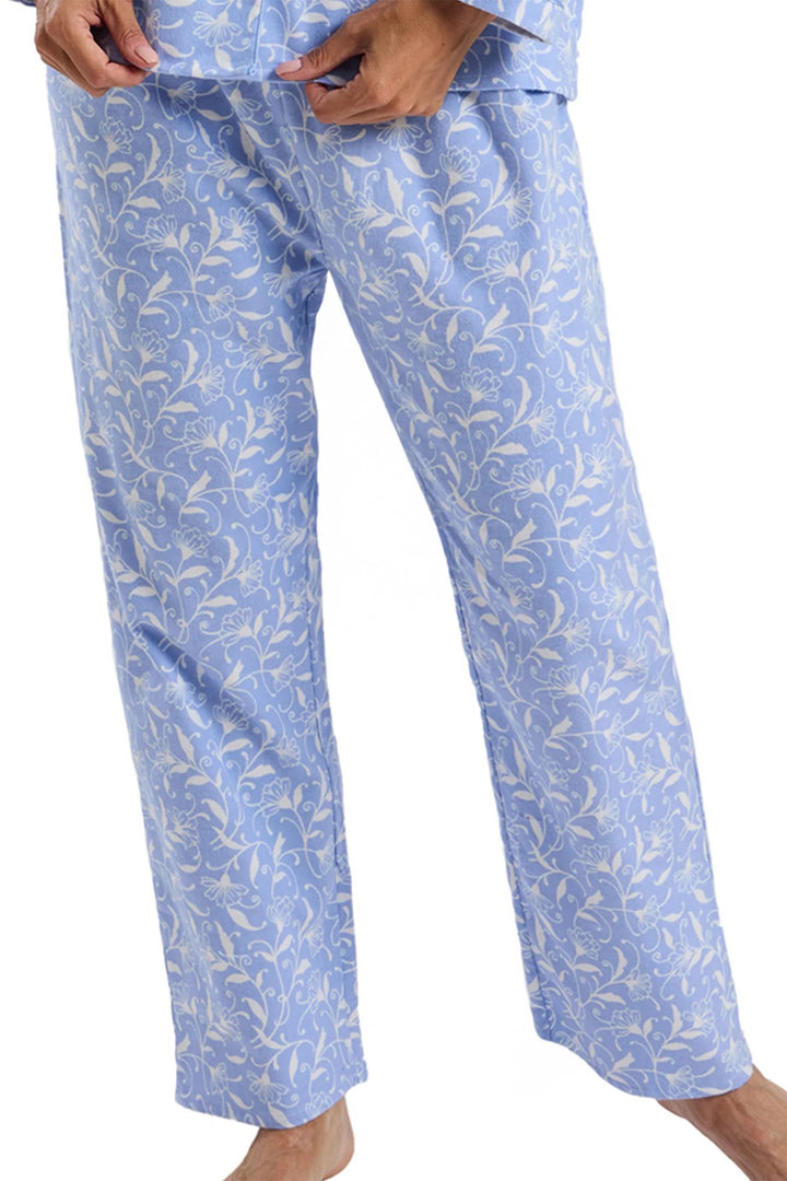Marlon MA45753 Blue Pretty Vine Print Cosy Wincyette Revere Collar Pyjama