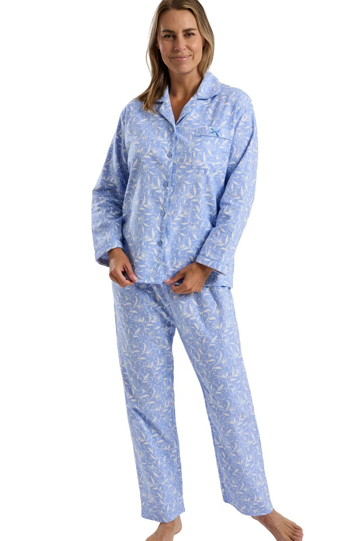 Marlon MA45753 Blue Pretty Vine Print Cosy Wincyette Revere Collar Pyjama