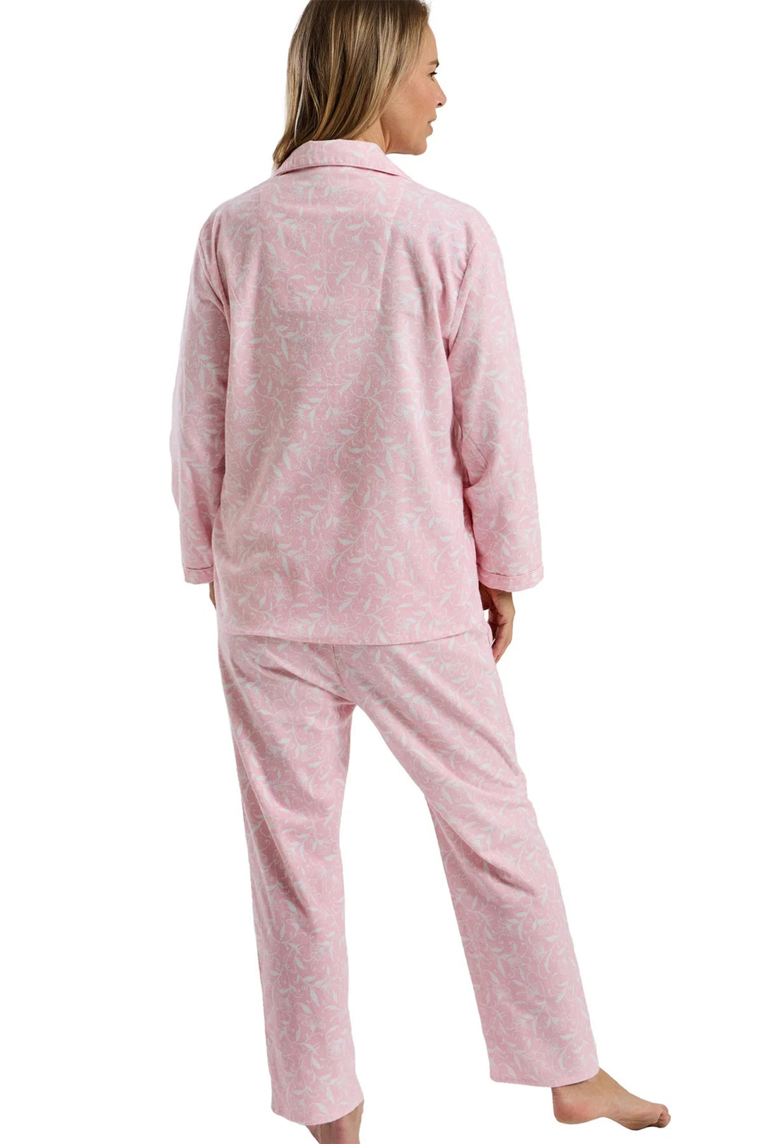 Marlon MA45753 Pink Pretty Vine Print Cosy Wincyette Revere Collar Pyjama