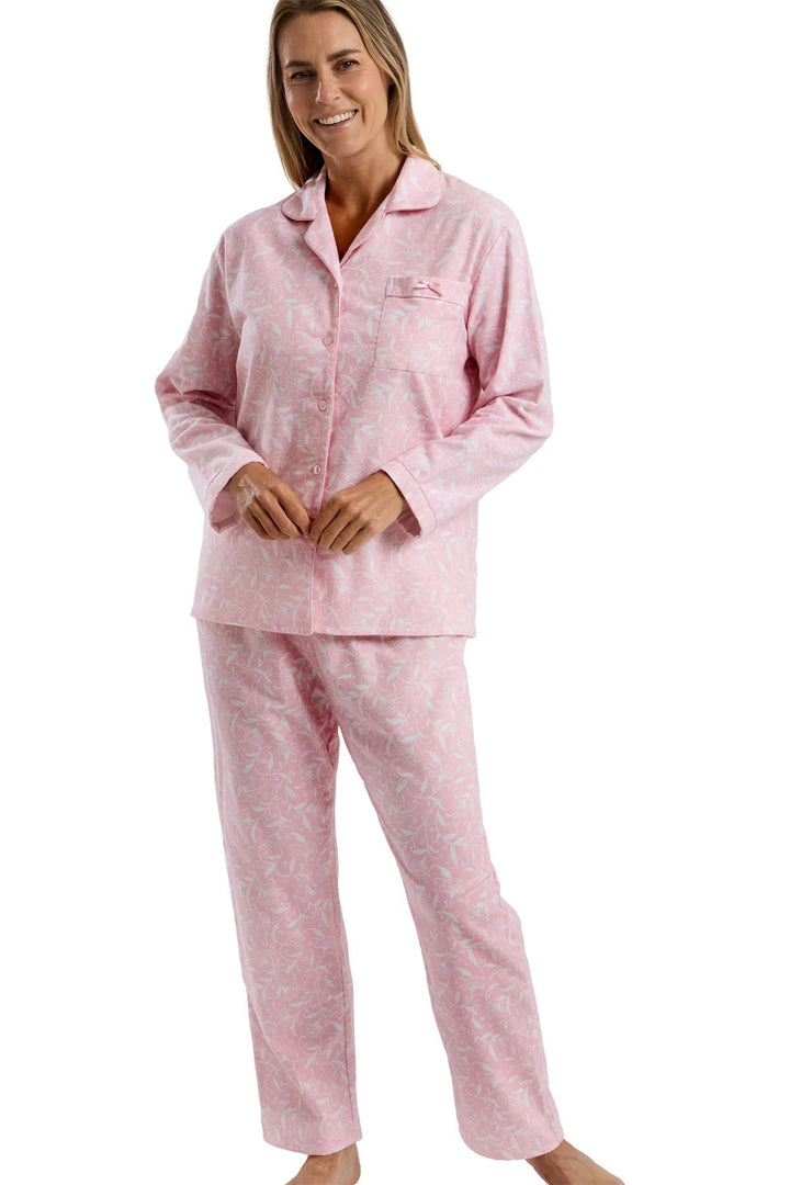 Marlon MA45753 Pink Pretty Vine Print Cosy Wincyette Revere Collar Pyjama