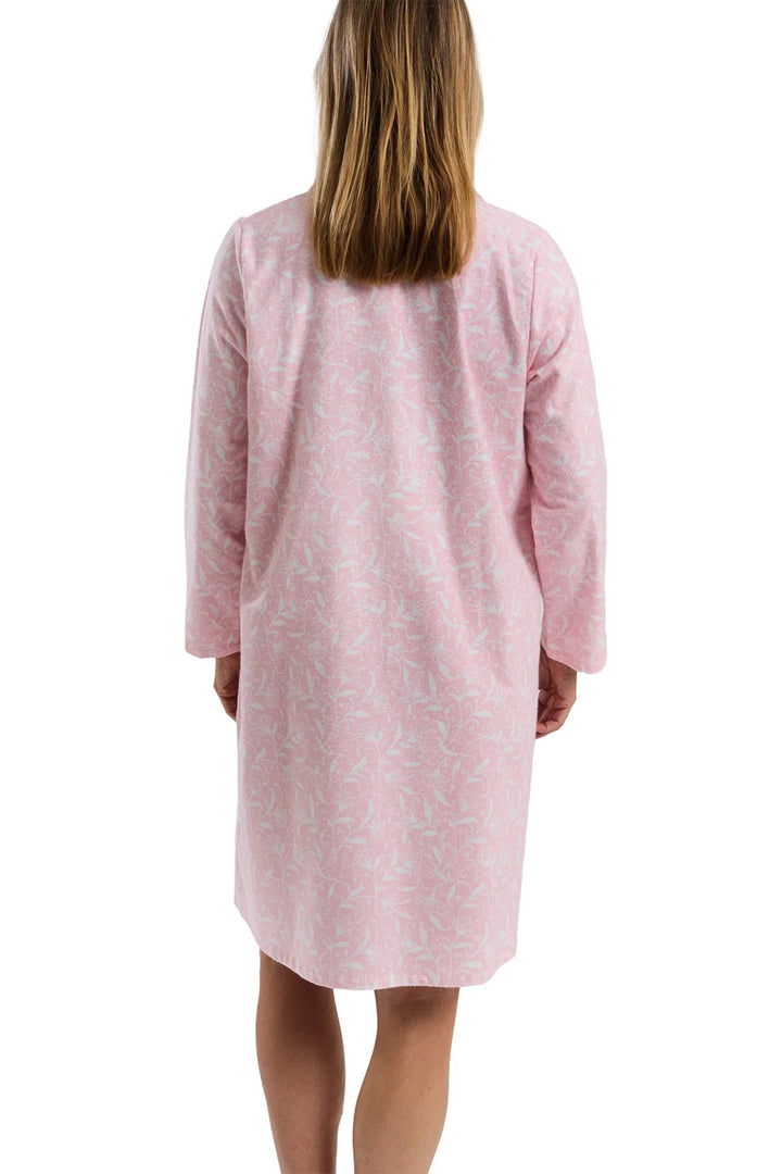 Marlon MA45754 Pink Pretty Vine Print Cosy Brushed Cotton 40" Long Sleeve Nightdress