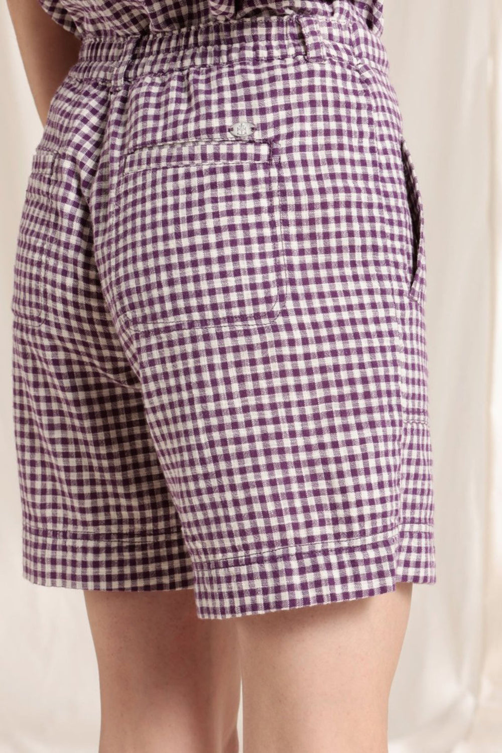 Mat De Misaine Balino-22567 C386 Purple Cassis Gingham Cotton Shorts - Shirley Allum Boutique