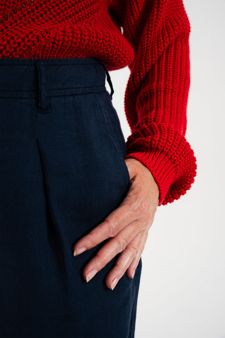 Mat De Misaine Braga 22635F U26 Indigo Navy Linen Shorts