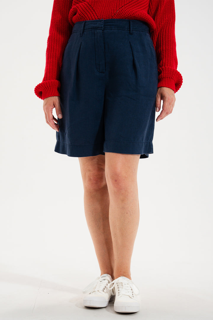 Mat De Misaine Braga 22635F U26 Indigo Navy Linen Shorts