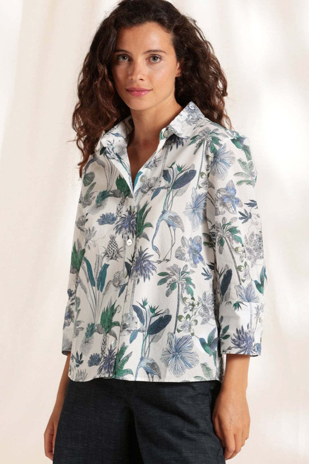 Mat De Misaine Cabourg-3054 I502 White Aonori Print Liberty Fabric Shirt - Shirley Allum Boutique