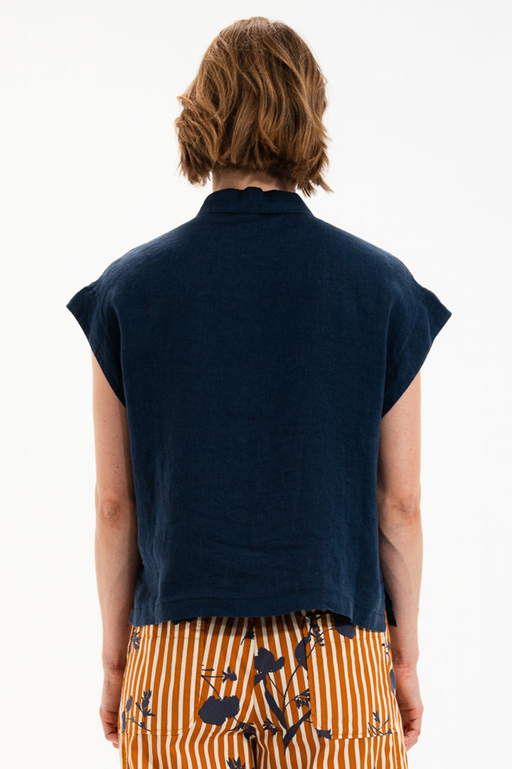Mat De Misaine Cala 22583F Indigo Navy Cap Sleeve Knit Shirt