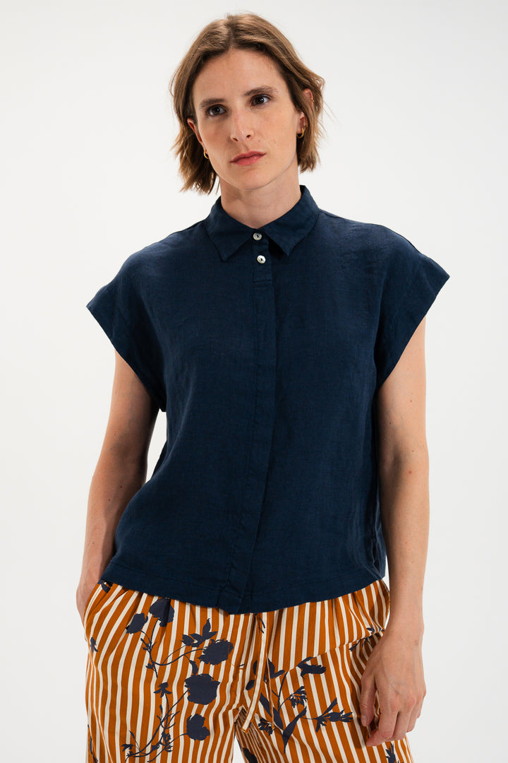 Mat De Misaine Cala 22583F Indigo Navy Cap Sleeve Knit Shirt