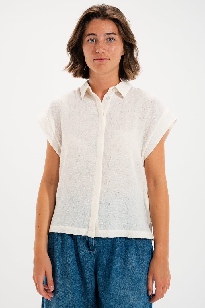 Mat De Misaine Cala 4192 Cream Calcaire Cap Sleeve Knit Shirt